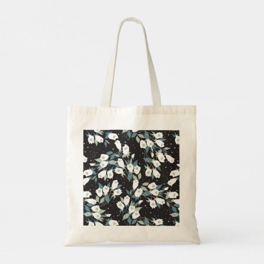 Elegante Tulp Bloem Patroon Zwarte Achtergrond Tote Bag (Achterkant)