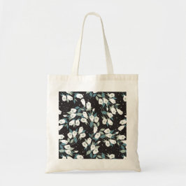 Elegante Tulp Bloem Patroon Zwarte Achtergrond Tote Bag