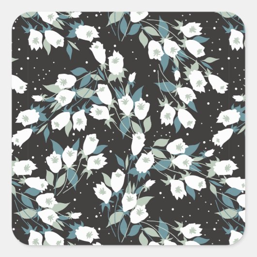 Elegante Tulp Bloem Patroon Zwarte Achtergrond Vierkante Sticker (Voorkant)