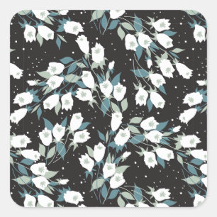 Elegante Tulp Bloem Patroon Zwarte Achtergrond Vierkante Sticker