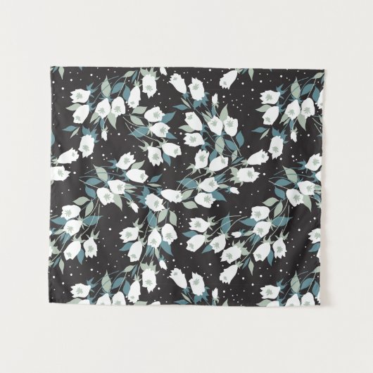 Elegante Tulp Bloem Patroon Zwarte Achtergrond Wandkleed (Voorkant (horizontaal))