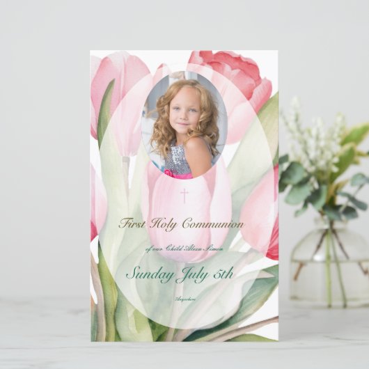 Elegante tulp Eerste Communie Menu (Staand voorkant)