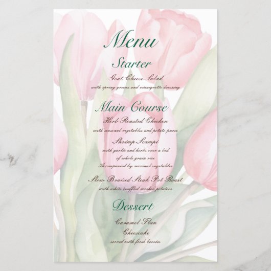 Elegante tulp Eerste Communie Menu (Achterkant)