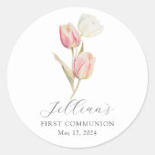 Elegante Tulp Eerste Communie Ronde Sticker (Voorkant)