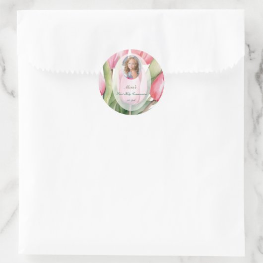 Elegante tulp Eerste Communie Ronde Sticker (Tas)