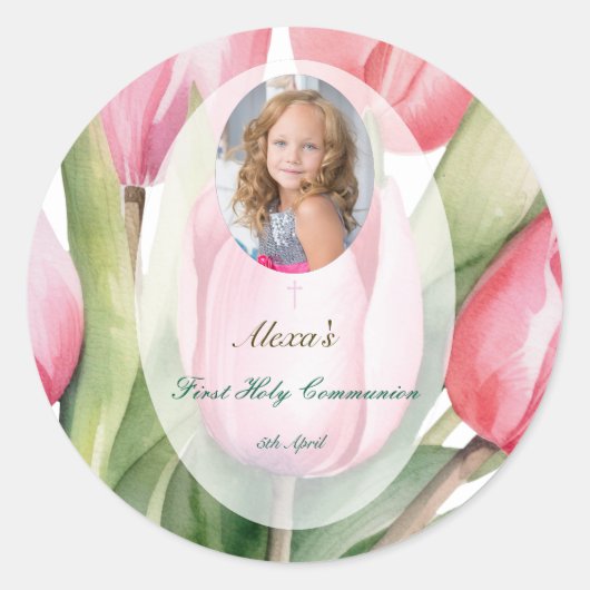 Elegante tulp Eerste Communie Ronde Sticker (Voorkant)