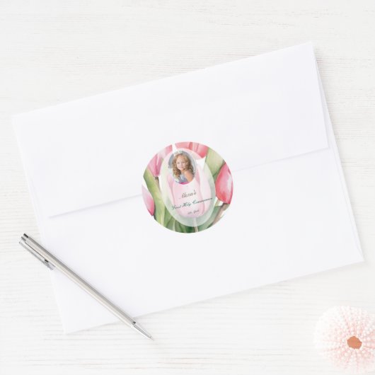 Elegante tulp Eerste Communie Ronde Sticker (Envelop)