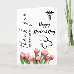 Elegante Tulp En Stethoscoop Doktersdag Bedankkaart