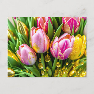 Elegante tulpen met gouden accenten, Pasen Feestdagenkaart