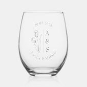 Elegante Tulpen Monogrammed Initialen Bruiloft Wijnglas Zonder Voet (Voorkant)