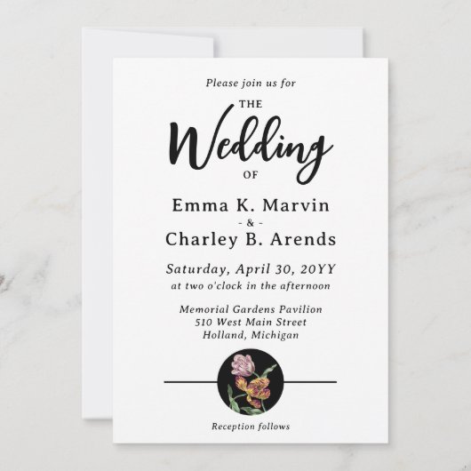 Elegante Tulpen Zwart  Bloementuin Bruiloft Kaart (Achterkant)