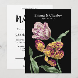 Elegante Tulpen Zwart  Bloementuin Bruiloft Kaart