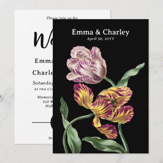 Elegante Tulpen Zwart Bloementuin Bruiloft Kaart