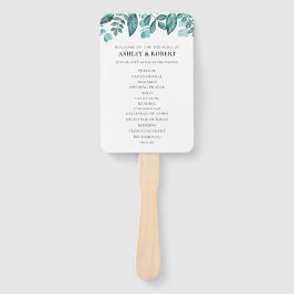 Elegante Turkoois Groen Blad Bruiloft Ceremonie Handwaaier