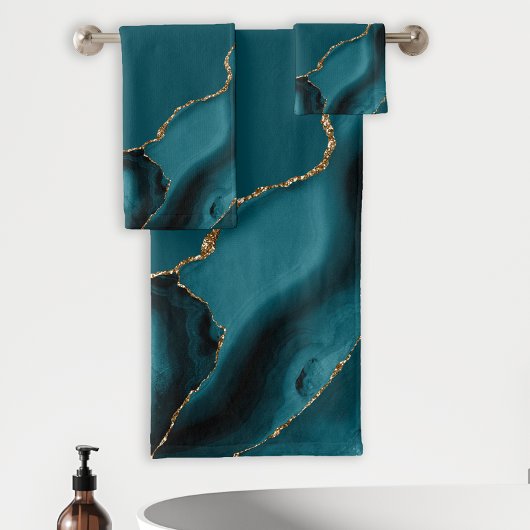Elegante turkooisblauwe goudagaatgeode bad handdoek