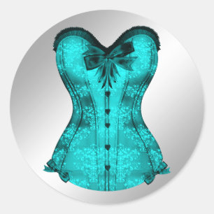 Elegante turkooisblauwe korsetstickers ronde sticker