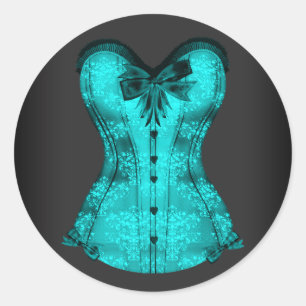 Elegante turkooisblauwe korsetstickers ronde sticker