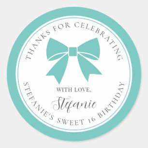 Elegante Turkooisblauwe Strik Sweet 16 Verjaardag Ronde Sticker