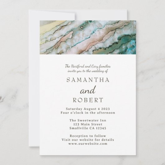 Elegante Turqoise en Gold Beach bruiloft Kaart (Voorkant)