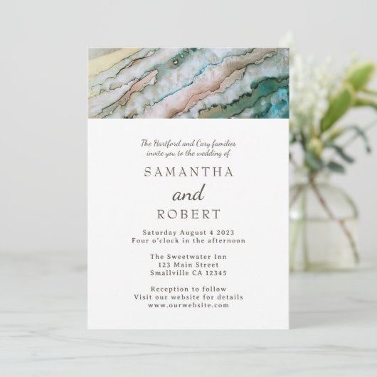 Elegante Turqoise en Gold Beach bruiloft Kaart (Staand voorkant)