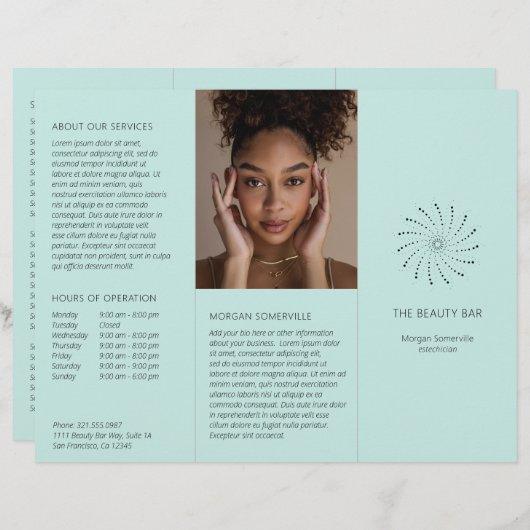 Elegante Turquoise Abstracte Bloem Moderne Brochur (Voorkant / Achterkant)