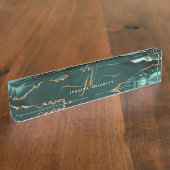 Elegante Turquoise Agaat Gold Script Monogram Naam Naambordje (Zijkant)