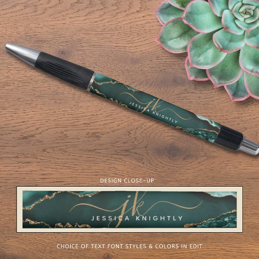 Elegante Turquoise Agaat Gold Script Monogram Naam Pen