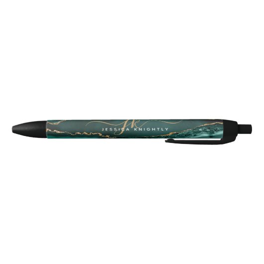 Elegante Turquoise Agaat Gold Script Monogram Naam Zwarte Inkt Pen (Bodem)