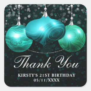 Elegante Turquoise Agate Kerstballen Verjaardag Vierkante Sticker
