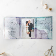 Elegante Turquoise Amethyst Alcohol Inkt Tri-Fold 