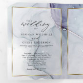 Elegante Turquoise Amethyst Alcohol Inkt Tri-Fold  Drieluik Uitnodiging (Binnenzijde eerst)