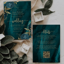 Elegante Turquoise Blauw Gouden Bloemen QR Code Br