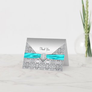 Elegante turquoise-blauw zilveren dank je bedankkaart