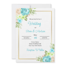 Elegante Turquoise Blauwe Bloemige Bruiloft