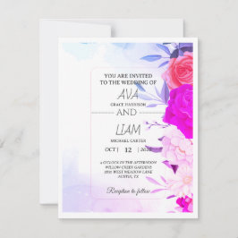 Elegante Turquoise Blauwe Bloemige Waterverf Trouw RSVP Kaartje