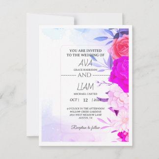 Elegante Turquoise Blauwe Bloemige Waterverf Trouw RSVP Kaartje