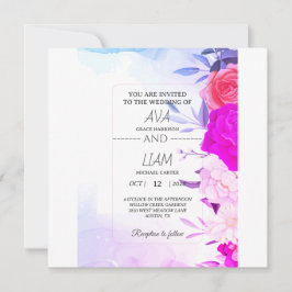 Elegante Turquoise Blauwe Bloemige Waterverf Trouw Save The Date