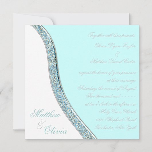 Elegante Turquoise Blauwe Bruiloft Kaart (Voorkant)