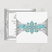 Elegante turquoise blauwe en zilveren bruiloft kaart (Voorkant / Achterkant)