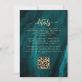 Elegante Turquoise Blauwe Gouden Bloemencode QR Co Kaart (Achterkant)
