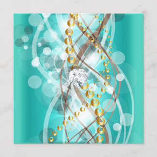 Elegante turquoise blauwe gouden diamanten verjaar kaart