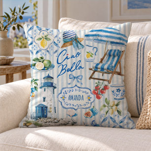 Elegante Turquoise Blauwe Majolica Citrus Tegel Kussen