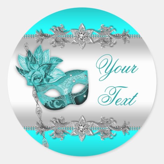 Elegante Turquoise Blauwe Maskerade Feest Stickers (Voorkant)