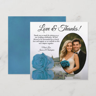 Elegante Turquoise Blauwe Roos & Ovale Foto Bruilo Bedankkaart