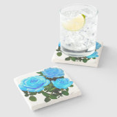 Elegante turquoise blauwe rozen blauwe bloemen blo stenen onderzetter (Zijkant)