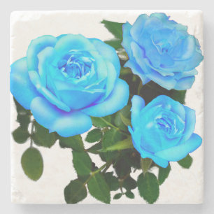 Elegante turquoise blauwe rozen blauwe bloemen blo stenen onderzetter