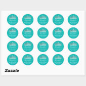 Elegante Turquoise Blauwe Zilveren Kroon Quinceane Ronde Sticker (Vel)