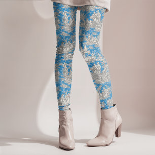 Elegante turquoise blauwgroen toile de jouy leggings