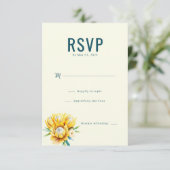 Elegante Turquoise Bloem RSVP Kaartje (Staand voorkant)