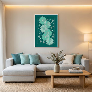 Elegante Turquoise Bloemen Muurkunst Poster
